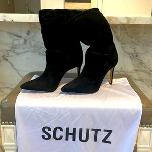 Schutz suede black womens heeled boots